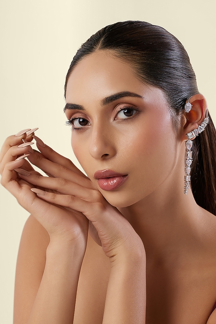 White Rhodium Finish Diamante Earcuffs by Isharya at Pernia's Pop Up Shop
