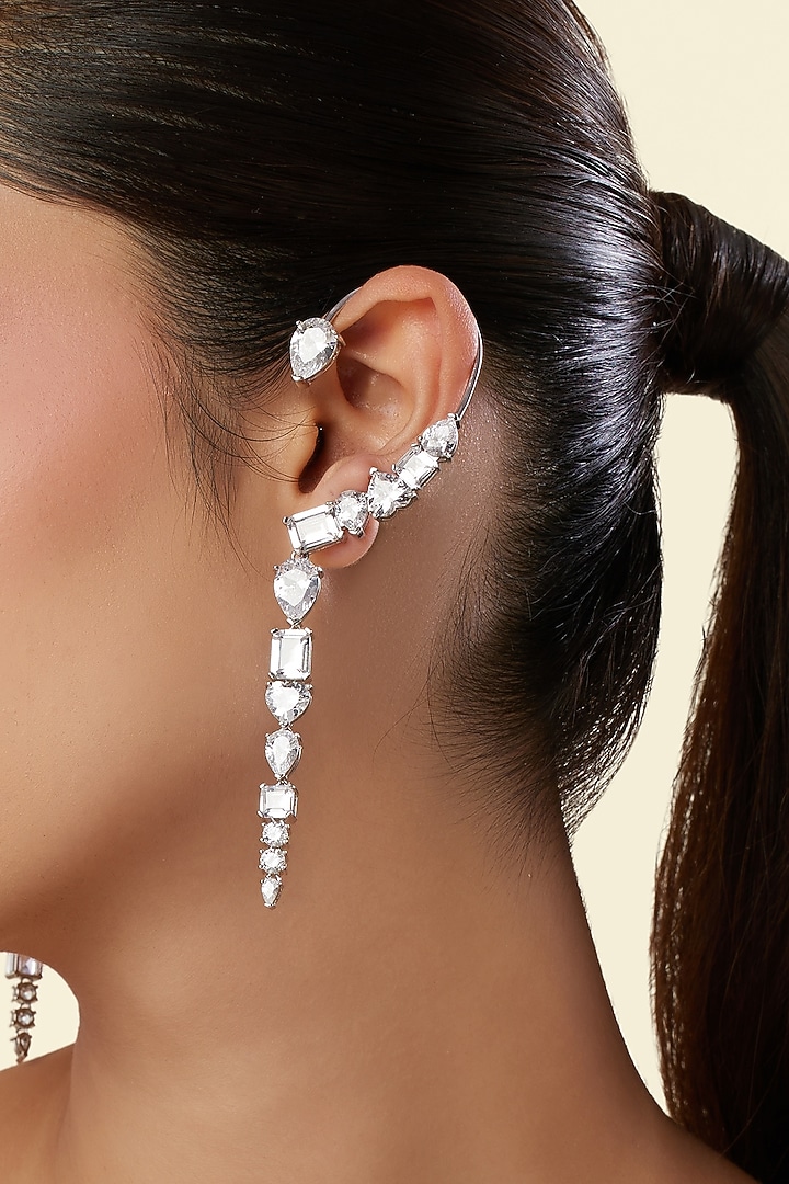 White Rhodium Finish Diamante Earcuffs by Isharya at Pernia's Pop Up Shop