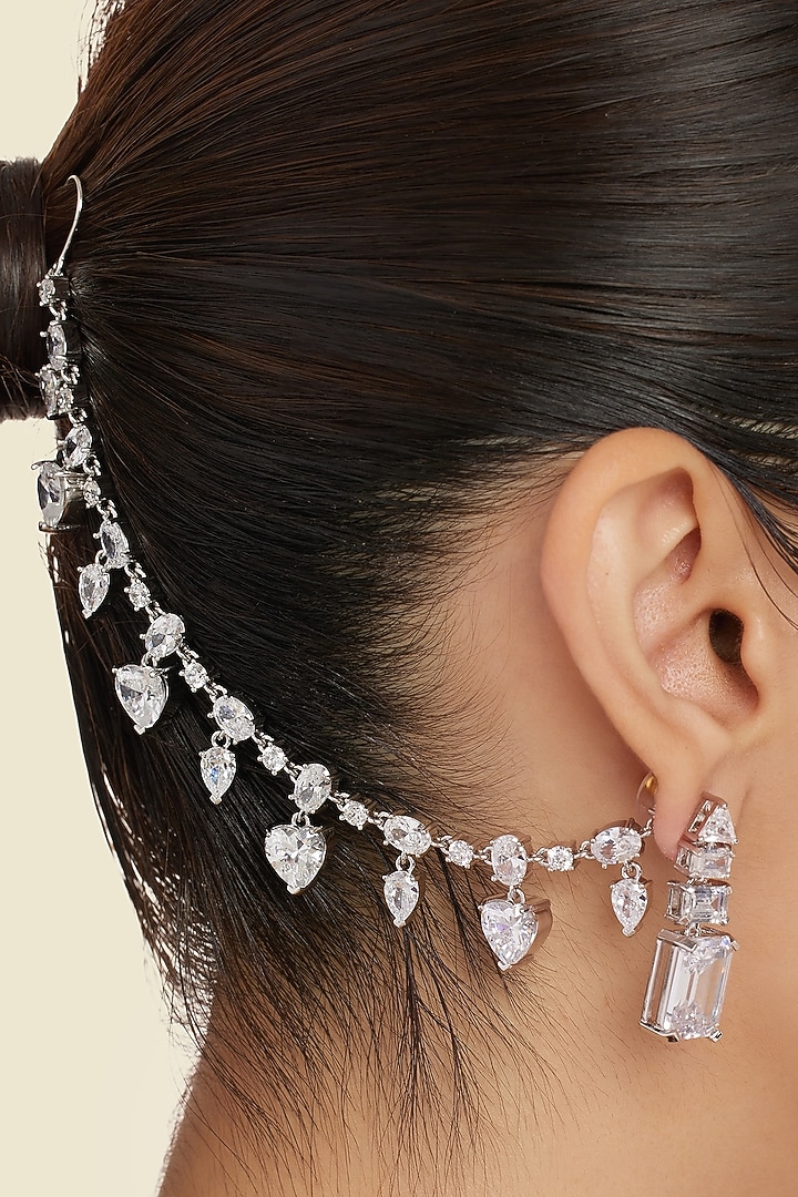White Rhodium Finish Diamante Earchains by Isharya at Pernia's Pop Up Shop