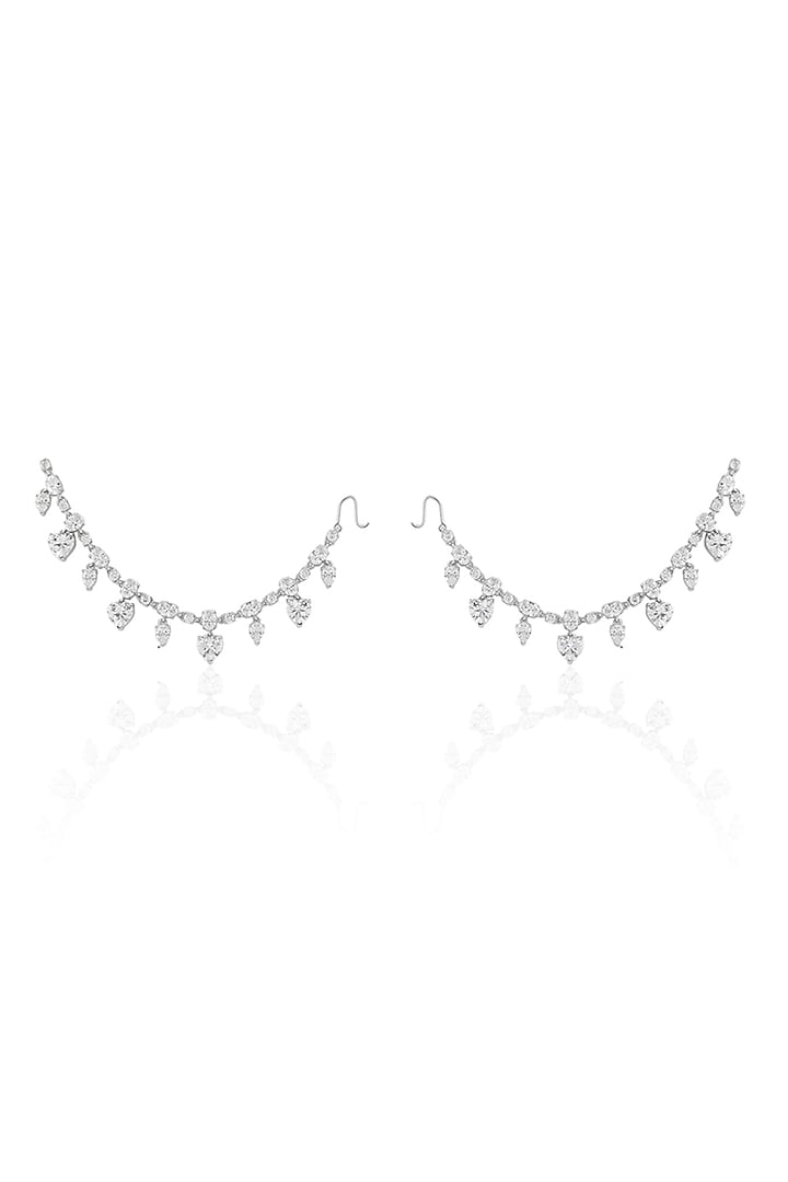 White Rhodium Finish Diamante Earchains by Isharya at Pernia's Pop Up Shop