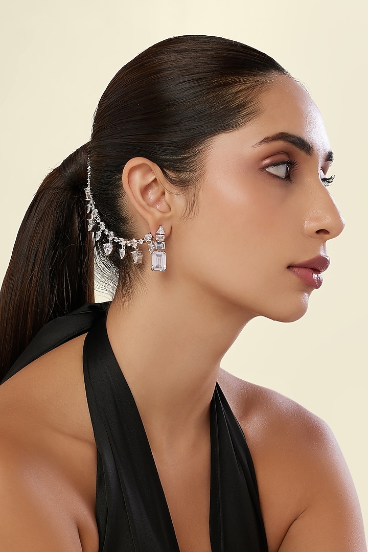 White Rhodium Finish Diamante Earchains by Isharya at Pernia's Pop Up Shop