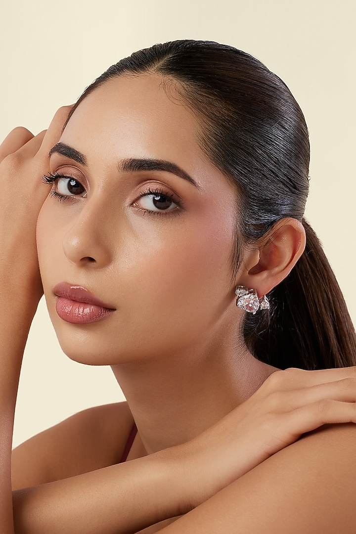 White Rhodium Finish Diamante Stud Earrings by Isharya at Pernia's Pop Up Shop