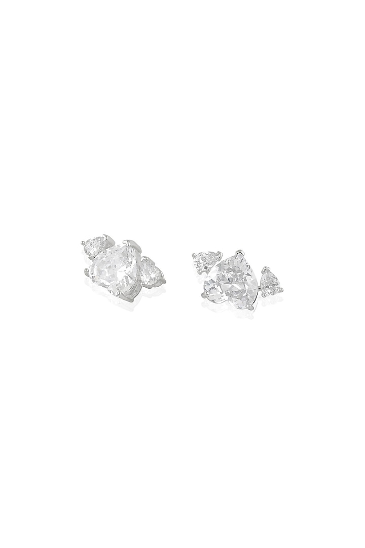 White Rhodium Finish Diamante Stud Earrings by Isharya at Pernia's Pop Up Shop