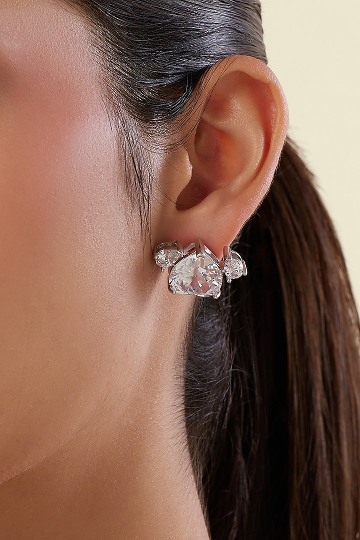 White Rhodium Finish Diamante Stud Earrings by Isharya at Pernia's Pop Up Shop