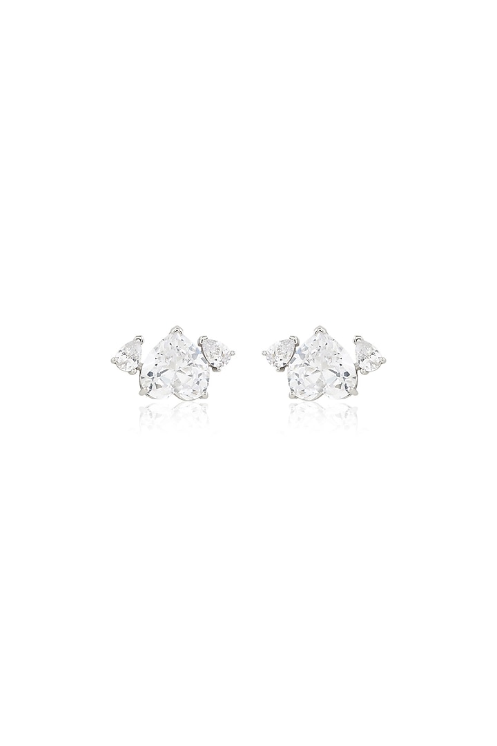 White Rhodium Finish Diamante Stud Earrings by Isharya at Pernia's Pop Up Shop