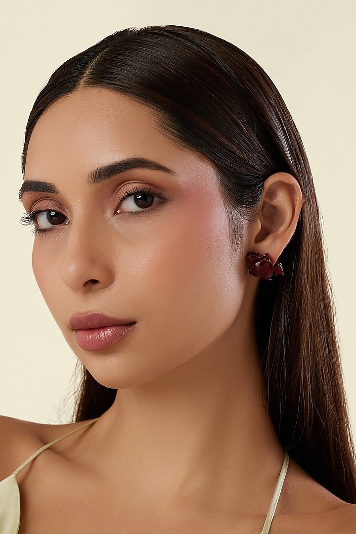 Red Finish Ruby Gemstone Stud Earrings by Isharya at Pernia's Pop Up Shop