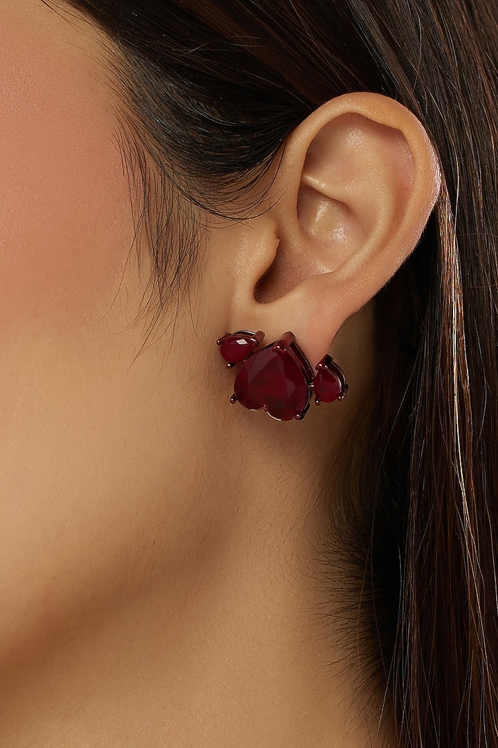 Red Finish Ruby Gemstone Stud Earrings by Isharya at Pernia's Pop Up Shop