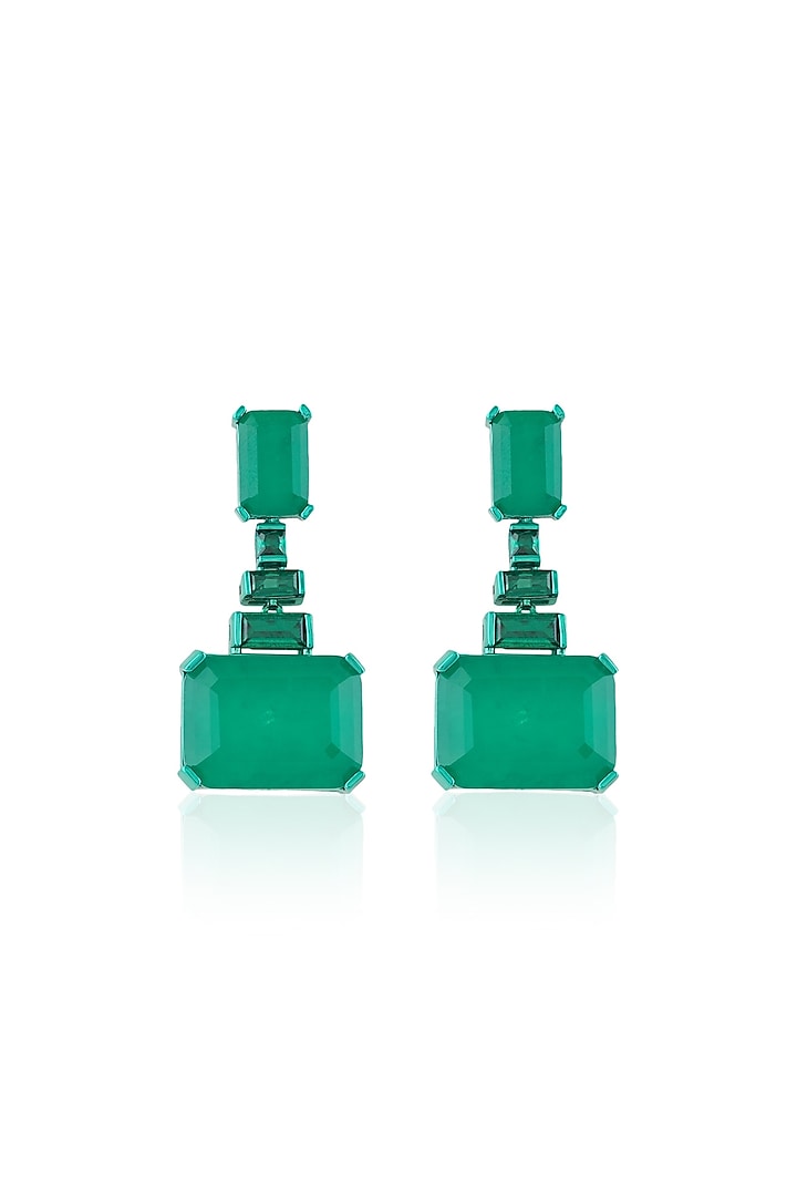 Green Finish Emerald Gemstone Dangler Earrings by Isharya at Pernia's Pop Up Shop