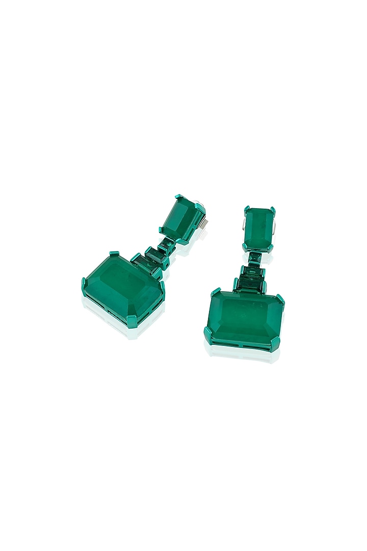 Green Finish Emerald Gemstone Dangler Earrings by Isharya at Pernia's Pop Up Shop
