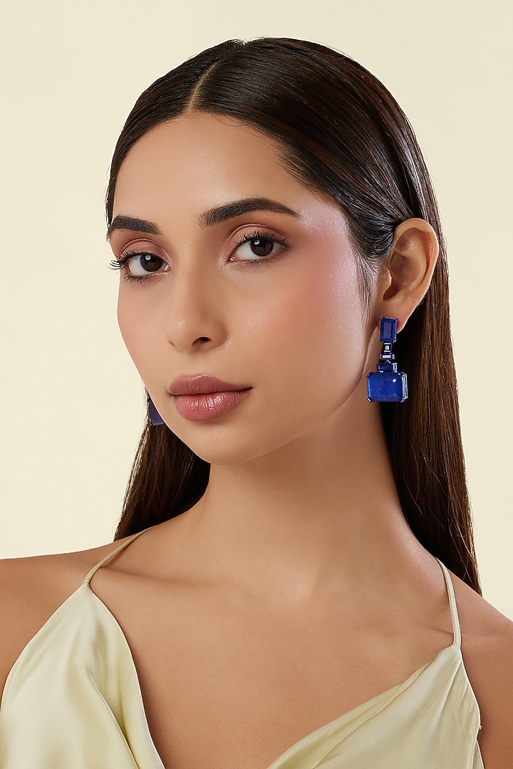 Blue Finish Sapphire Gemstone Dangler Earrings by Isharya at Pernia's Pop Up Shop