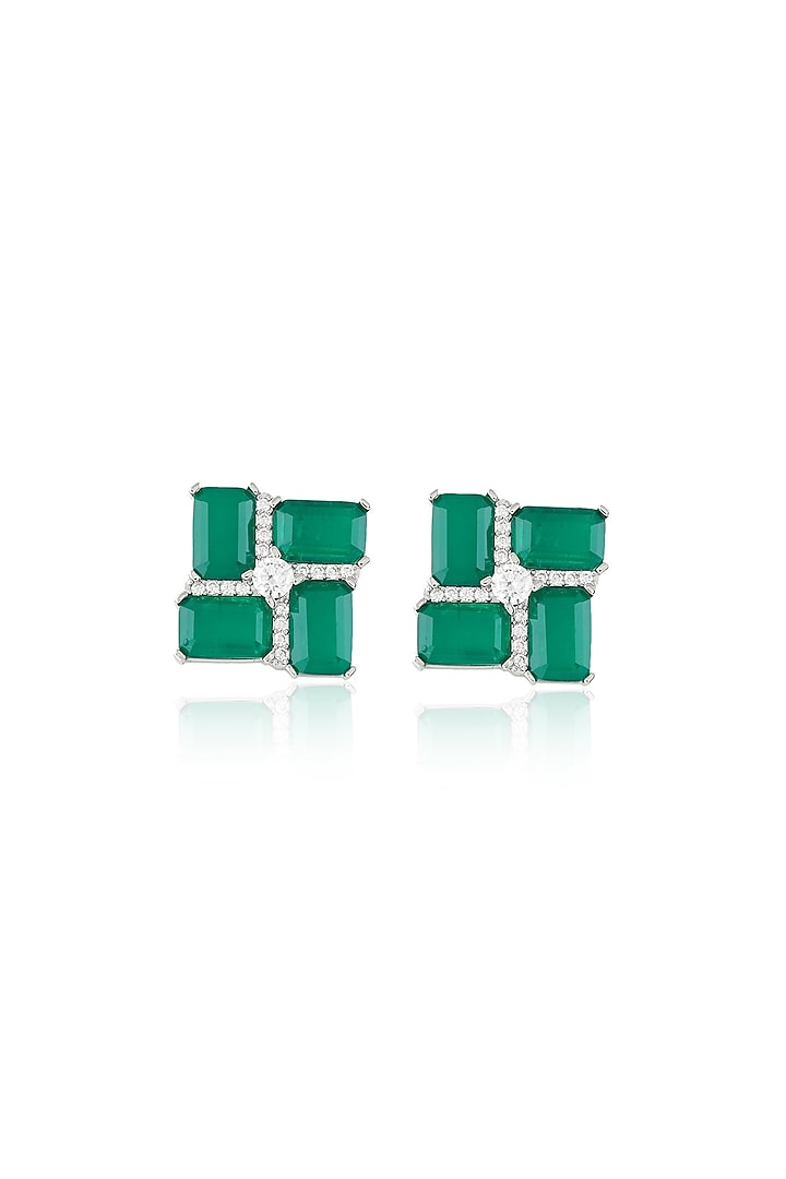 Green Finish Emerald Gemstone Stud Earrings by Isharya at Pernia's Pop Up Shop