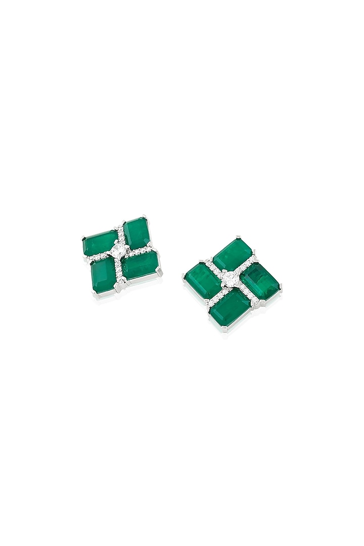 Green Finish Emerald Gemstone Stud Earrings by Isharya at Pernia's Pop Up Shop