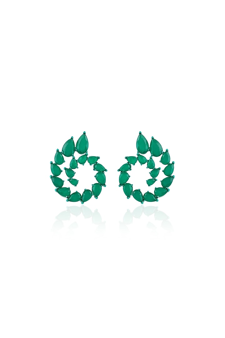 Green Finish Emerald Gemstone Dangler Earrings by Isharya at Pernia's Pop Up Shop