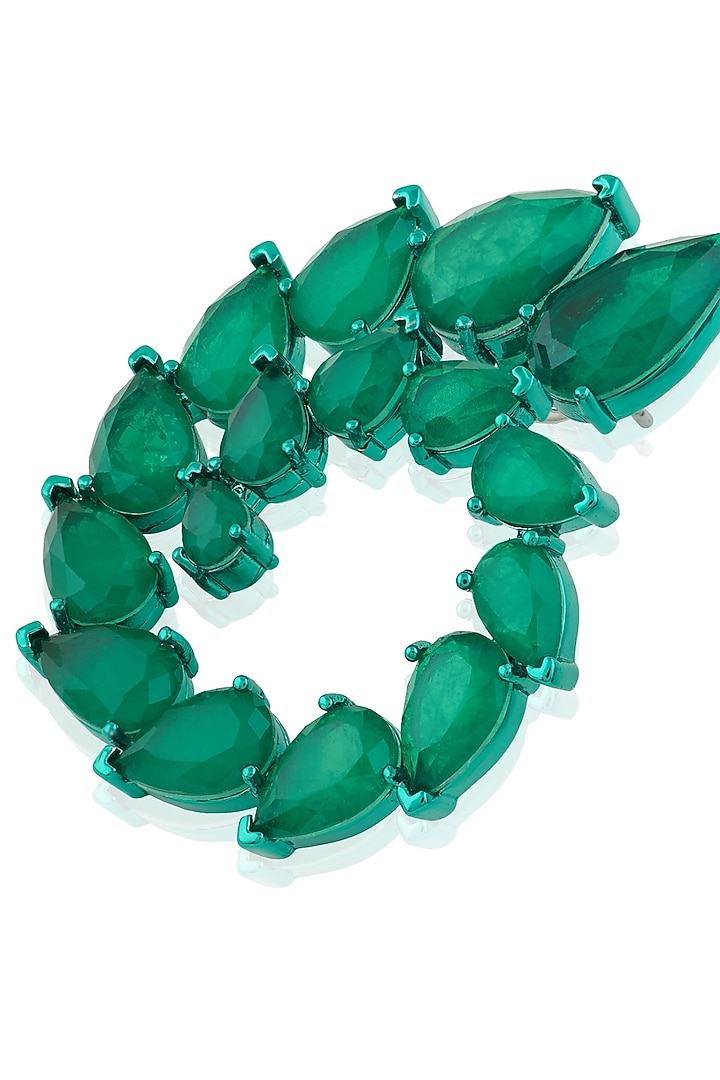 Green Finish Emerald Gemstone Dangler Earrings by Isharya at Pernia's Pop Up Shop