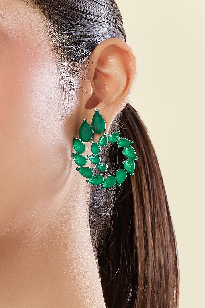 Green Finish Emerald Gemstone Dangler Earrings by Isharya at Pernia's Pop Up Shop
