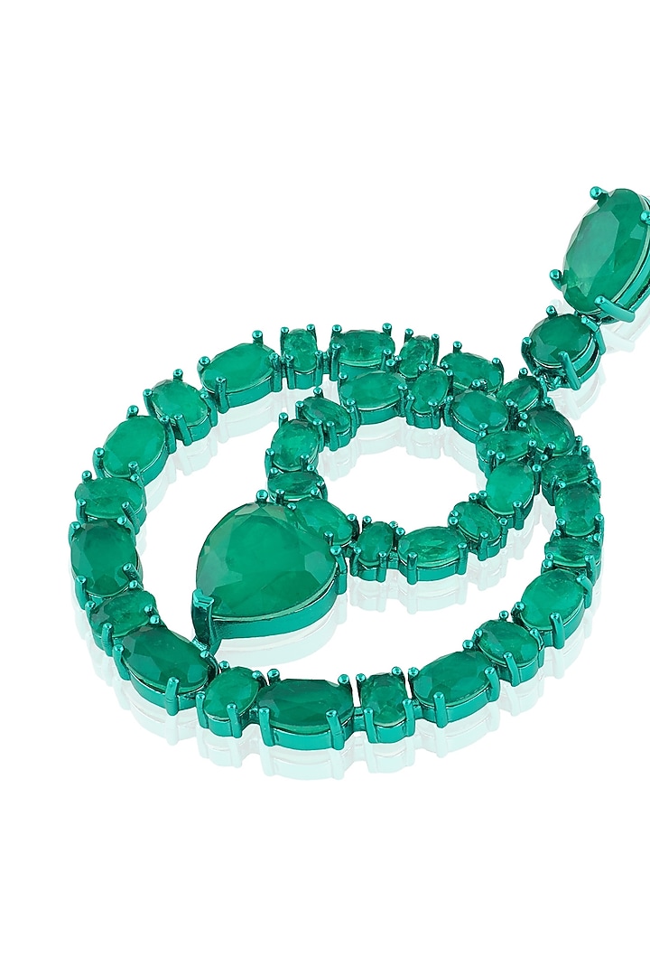 Green Finish Emerald Gemstone Dangler Earrings by Isharya at Pernia's Pop Up Shop