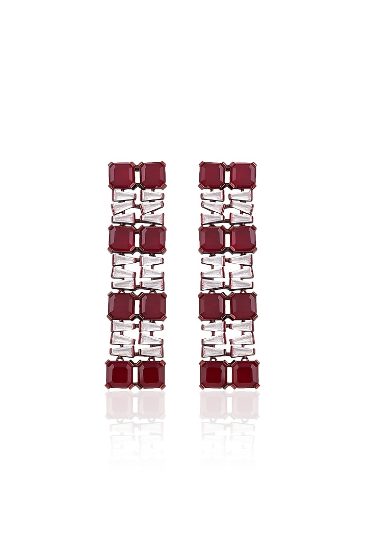 Red Finish Ruby Gemstone Dangler Earrings by Isharya at Pernia's Pop Up Shop