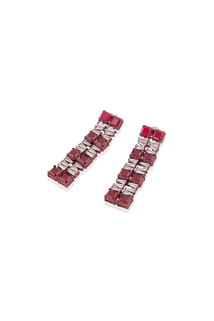 Red Finish Ruby Gemstone Dangler Earrings by Isharya at Pernia's Pop Up Shop