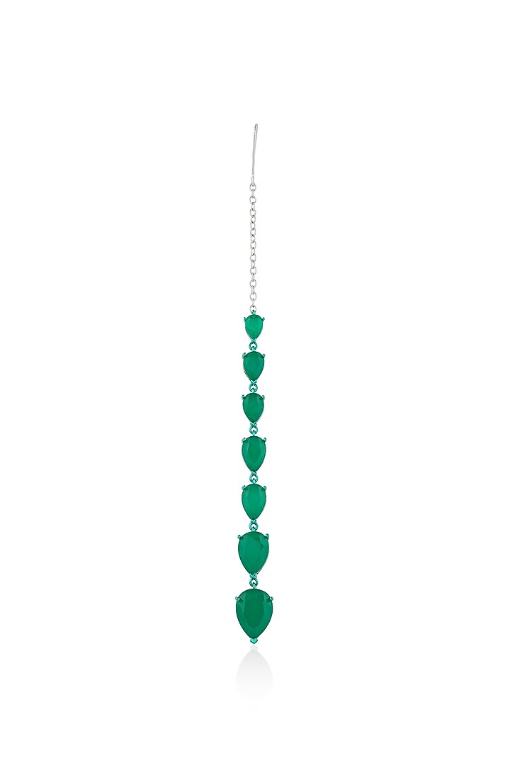 White Rhodium Finish Diamante & Emerald Gemstone Maangtikka by Isharya at Pernia's Pop Up Shop