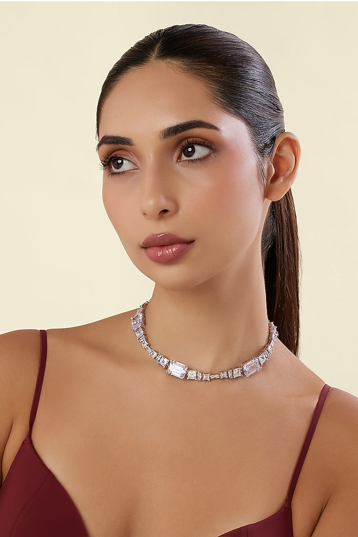 White Rhodium Finish Diamante Necklace by Isharya at Pernia's Pop Up Shop