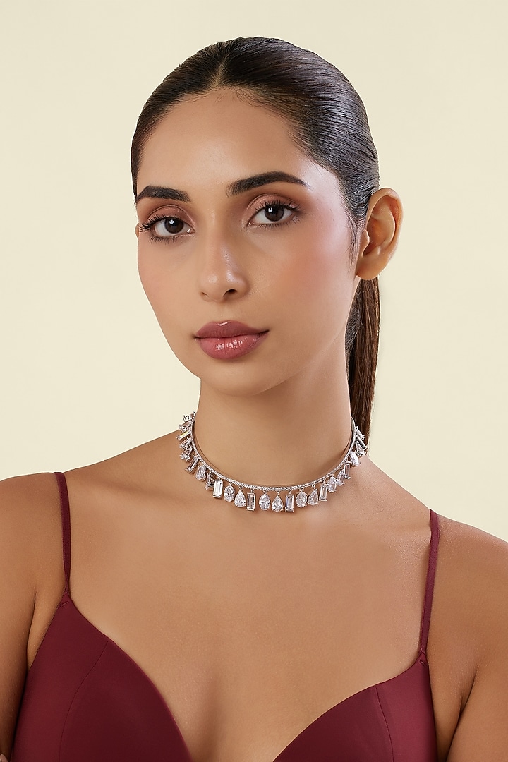 White Rhodium Finish Diamante Necklace by Isharya at Pernia's Pop Up Shop