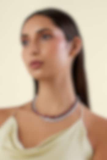White Rhodium Finish Ruby Gemstone Necklace Set by Isharya at Pernia's Pop Up Shop