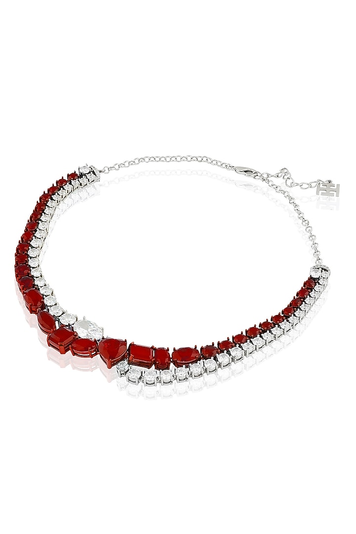 White Rhodium Finish Ruby Gemstone Necklace Set by Isharya at Pernia's Pop Up Shop