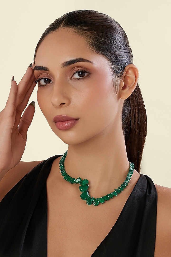 Green Finish Emerald Gemstone Necklace by Isharya at Pernia's Pop Up Shop