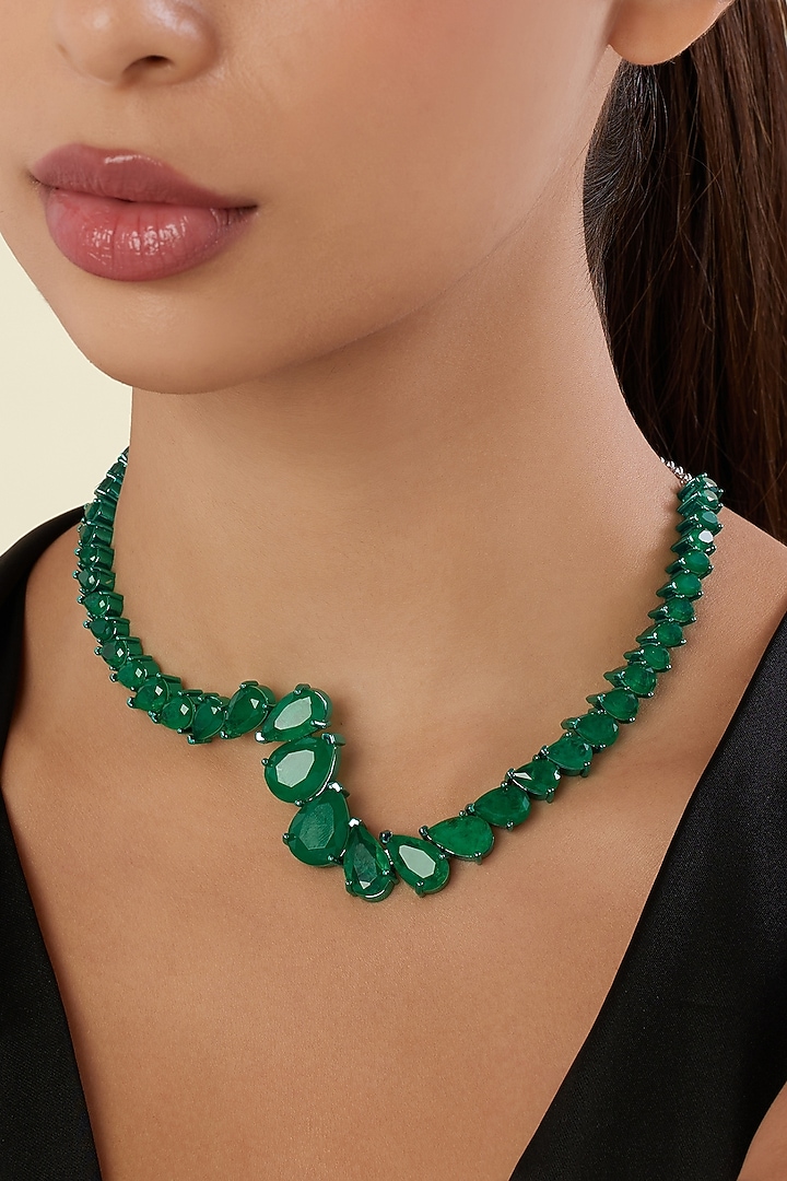 Green Finish Emerald Gemstone Necklace by Isharya at Pernia's Pop Up Shop