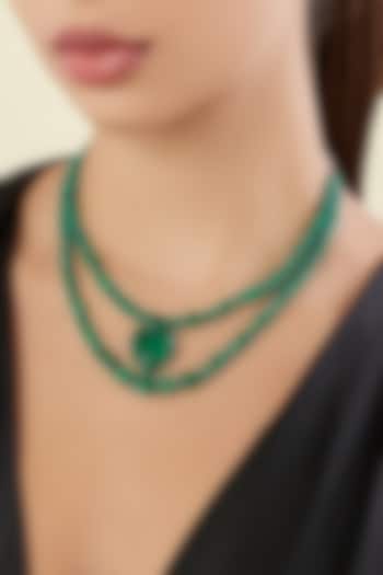 Green Finish Emerald Gemstone Layered Necklace by Isharya at Pernia's Pop Up Shop