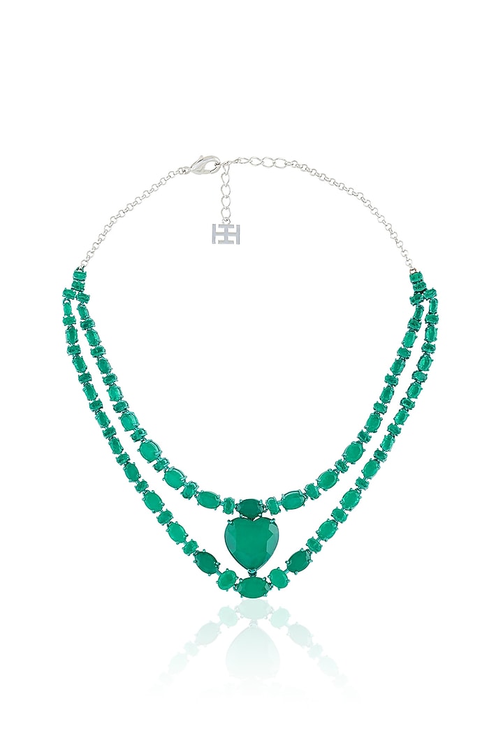 Green Finish Emerald Gemstone Layered Necklace by Isharya at Pernia's Pop Up Shop