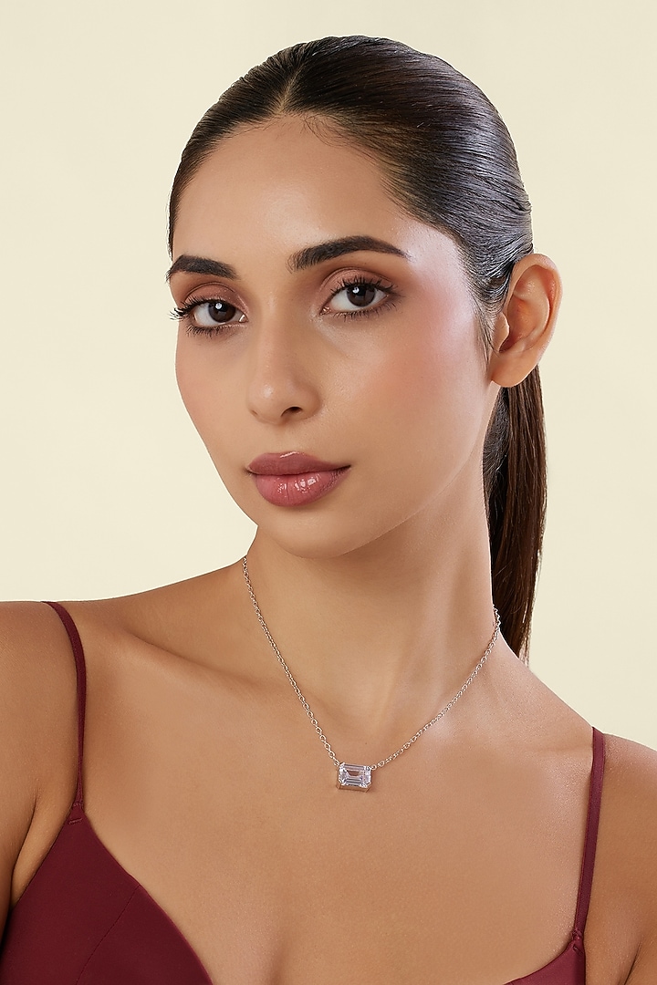 White Rhodium Finish Diamante Pendant Necklace by Isharya at Pernia's Pop Up Shop