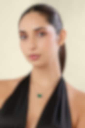 White Rhodium Finish Emerald Gemstone Pendant Necklace by Isharya at Pernia's Pop Up Shop