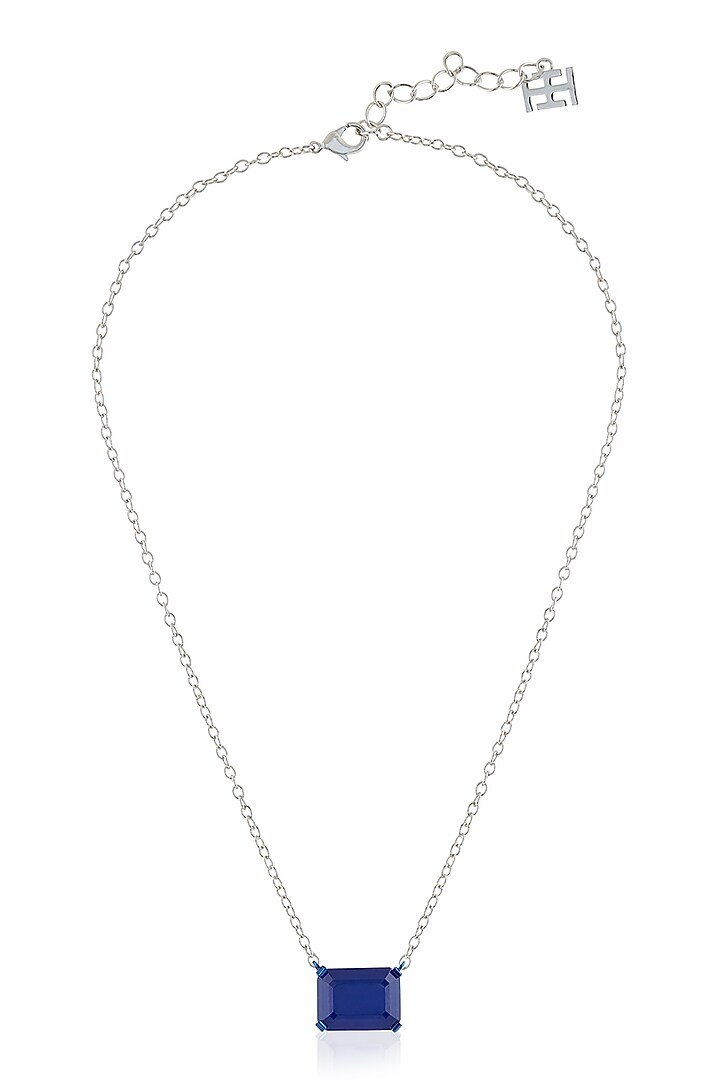 White Rhodium Finish Sapphire Gemstone Pendant Necklace by Isharya at Pernia's Pop Up Shop