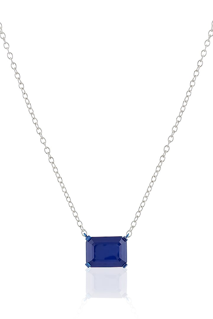 White Rhodium Finish Sapphire Gemstone Pendant Necklace by Isharya at Pernia's Pop Up Shop