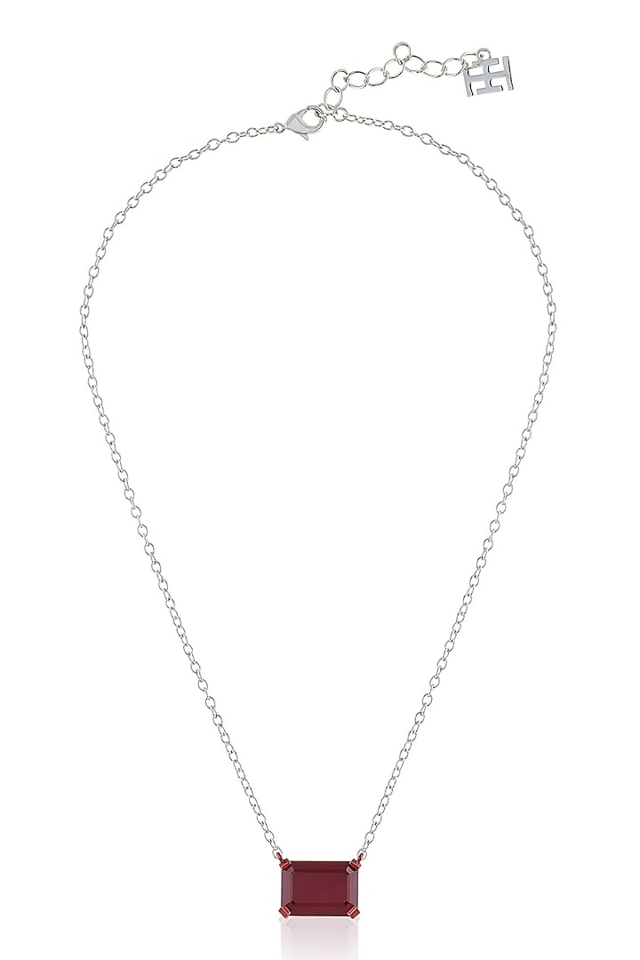 White Rhodium Finish Ruby Gemstone Pendant Necklace by Isharya at Pernia's Pop Up Shop