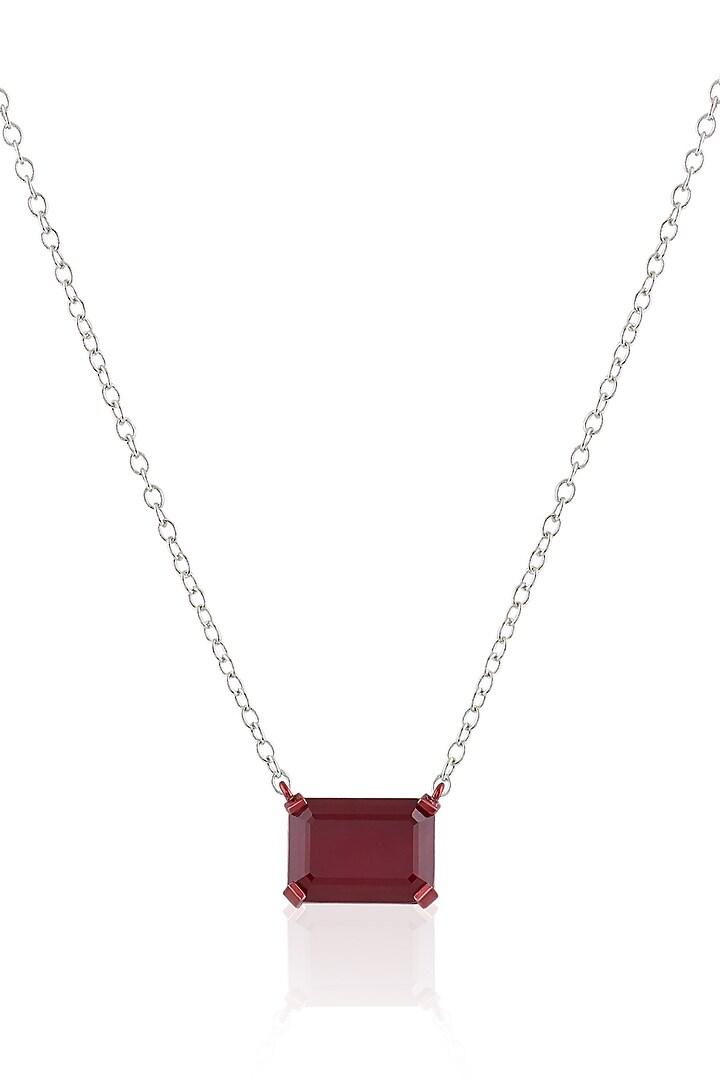 White Rhodium Finish Ruby Gemstone Pendant Necklace by Isharya at Pernia's Pop Up Shop