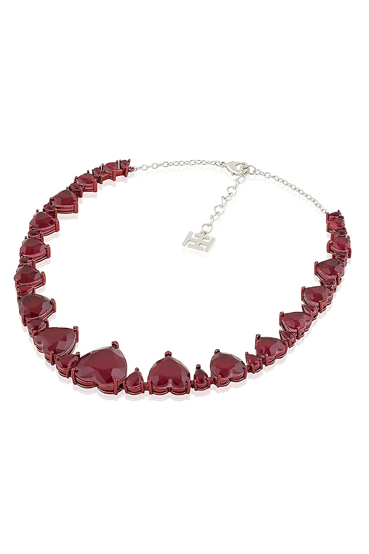 White Rhodium Finish Ruby Gemstone Necklace by Isharya at Pernia's Pop Up Shop