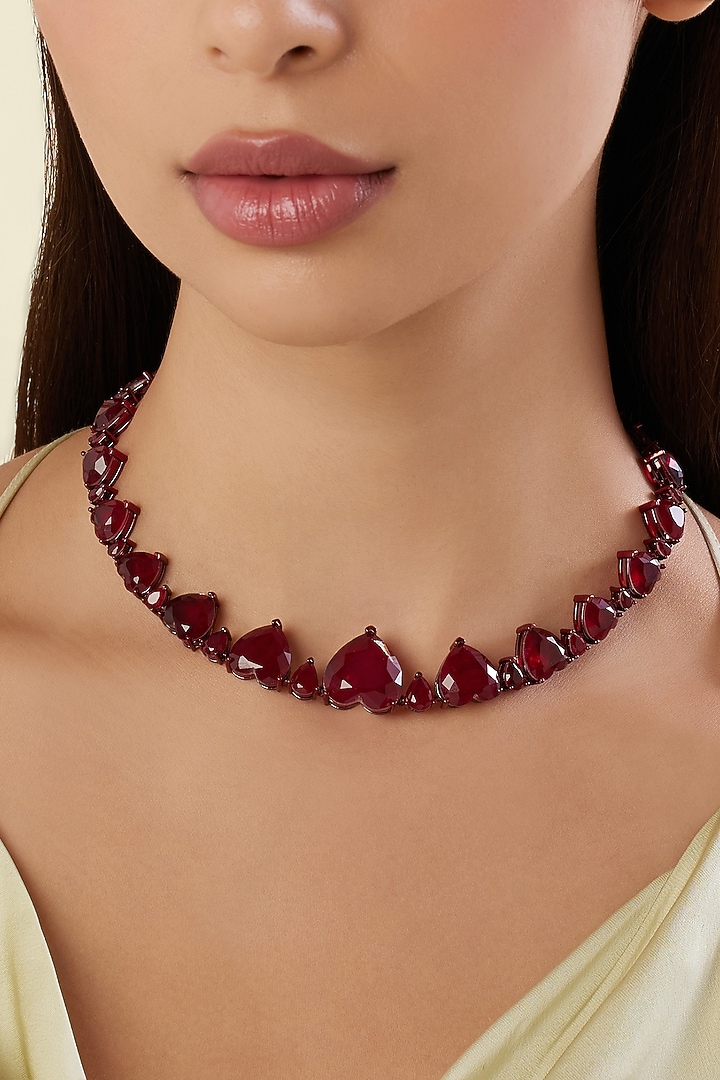 White Rhodium Finish Ruby Gemstone Necklace by Isharya at Pernia's Pop Up Shop