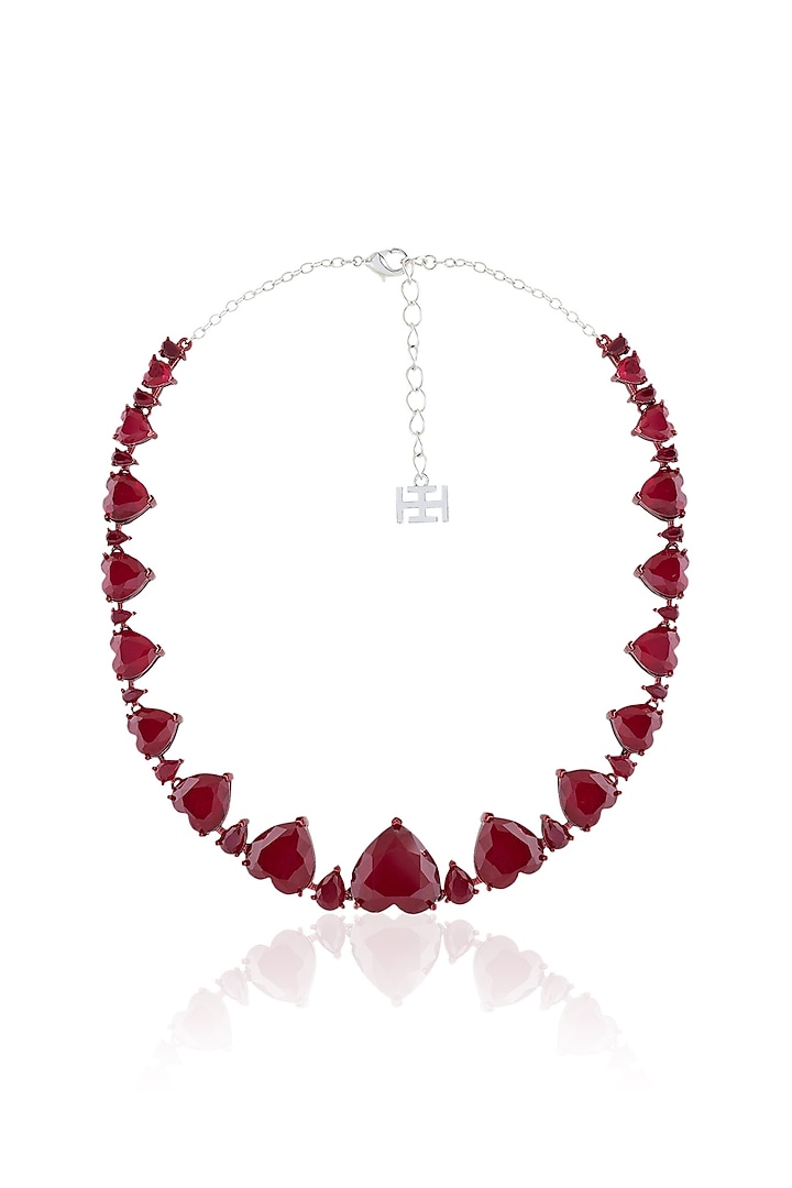 White Rhodium Finish Ruby Gemstone Necklace by Isharya at Pernia's Pop Up Shop