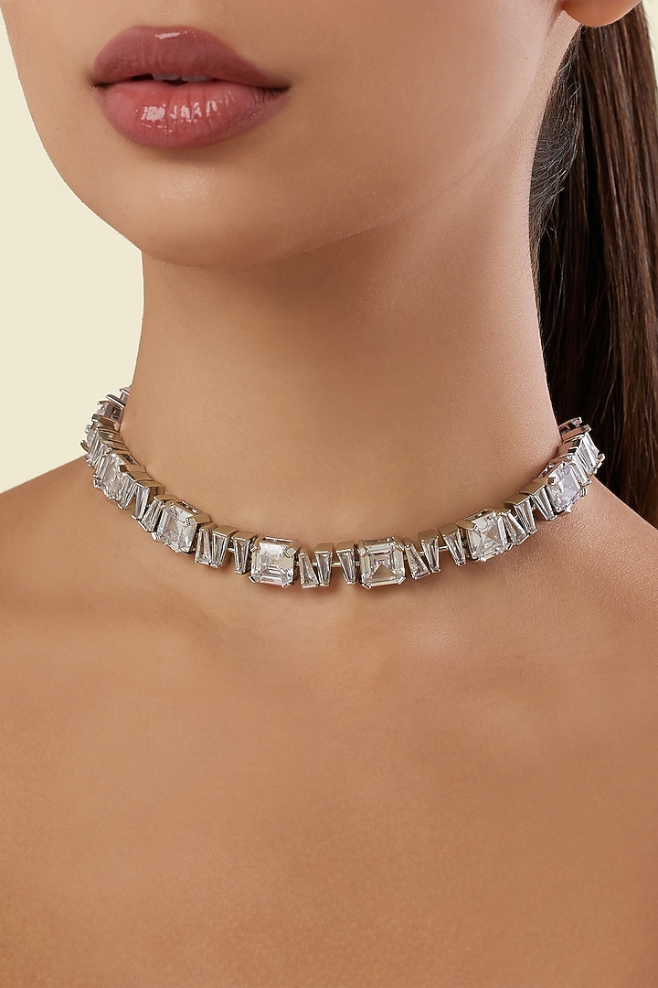 White Rhodium Finish Diamante Choker Necklace by Isharya at Pernia's Pop Up Shop