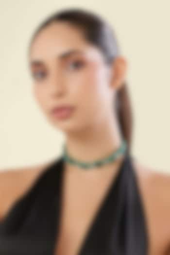 White Rhodium Finish Emerald Gemstone Choker Necklace by Isharya at Pernia's Pop Up Shop