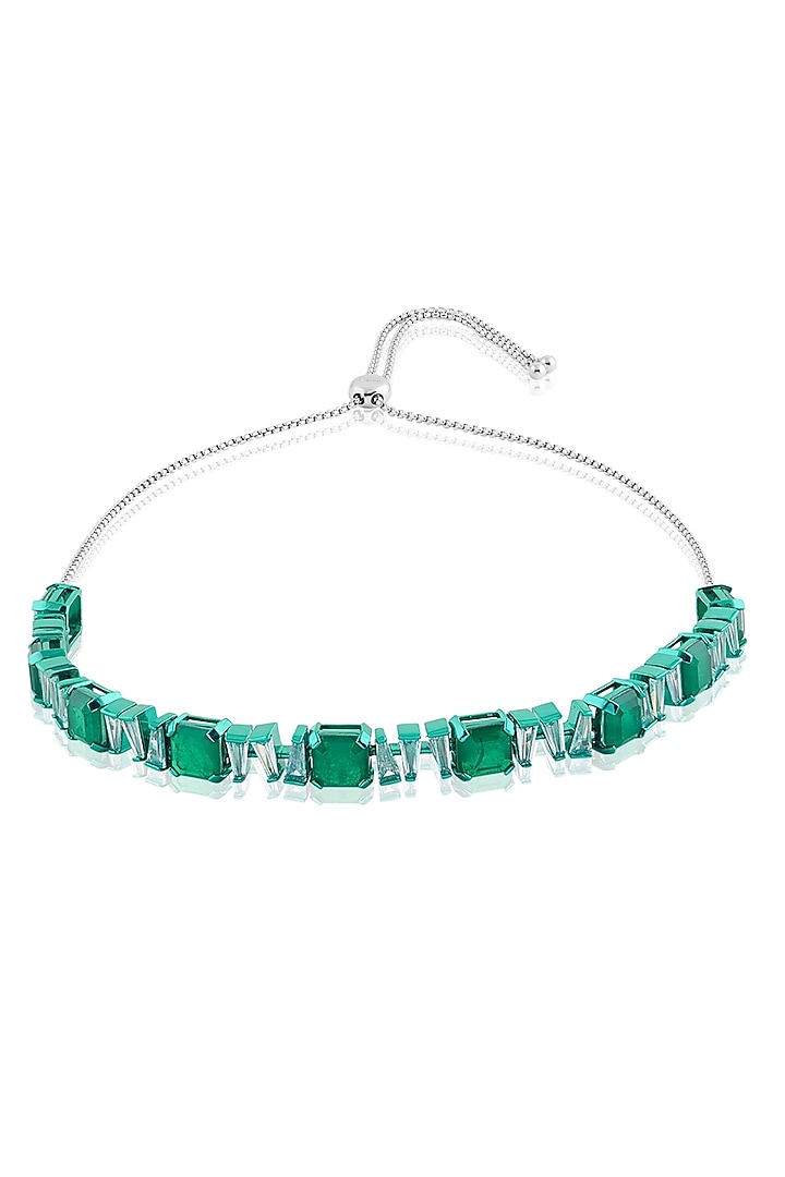 White Rhodium Finish Emerald Gemstone Choker Necklace by Isharya at Pernia's Pop Up Shop