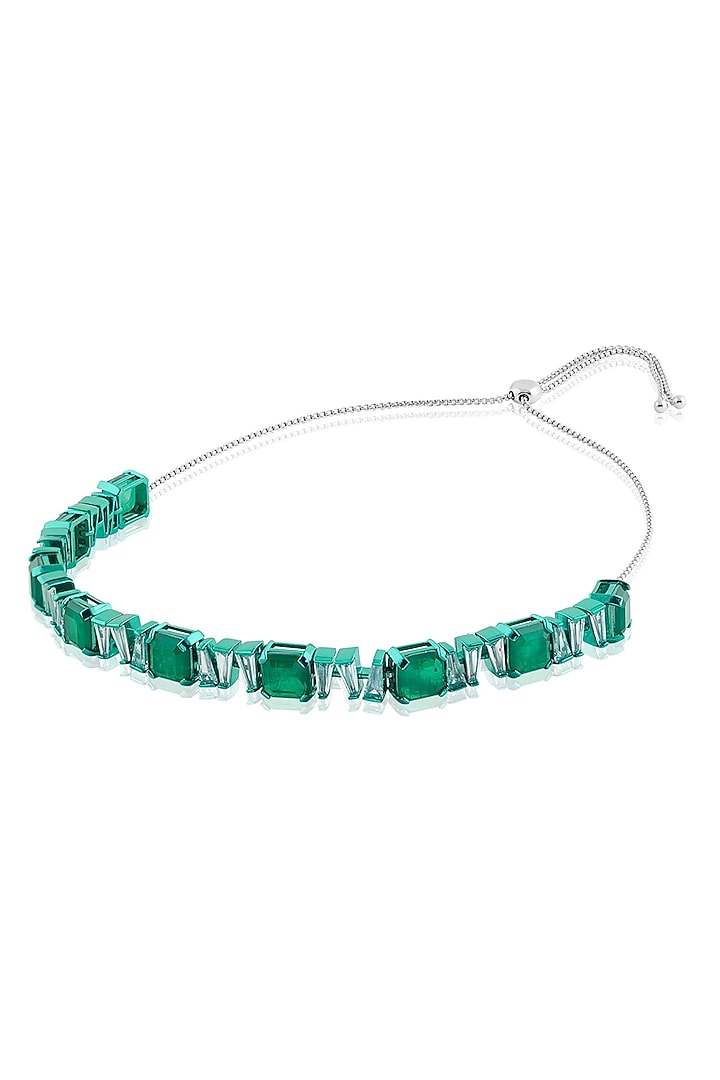 White Rhodium Finish Emerald Gemstone Choker Necklace by Isharya at Pernia's Pop Up Shop
