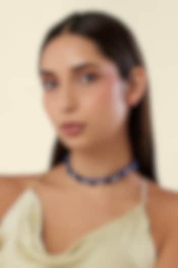 White Rhodium Finish Sapphire Gemstone Choker Necklace by Isharya at Pernia's Pop Up Shop