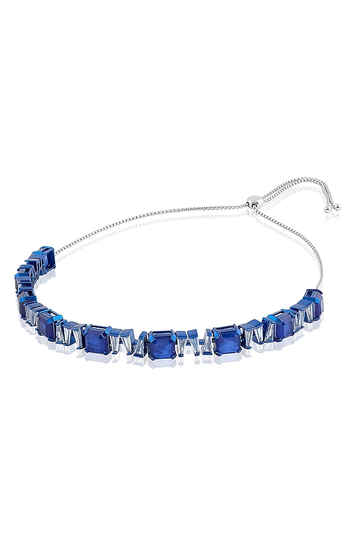 White Rhodium Finish Sapphire Gemstone Choker Necklace by Isharya at Pernia's Pop Up Shop