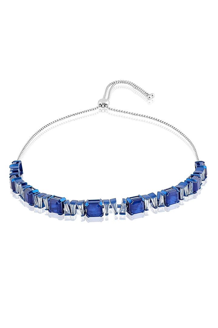 White Rhodium Finish Sapphire Gemstone Choker Necklace by Isharya at Pernia's Pop Up Shop