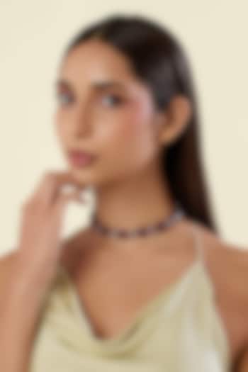 White Rhodium Finish Ruby Gemstone Choker Necklace by Isharya at Pernia's Pop Up Shop