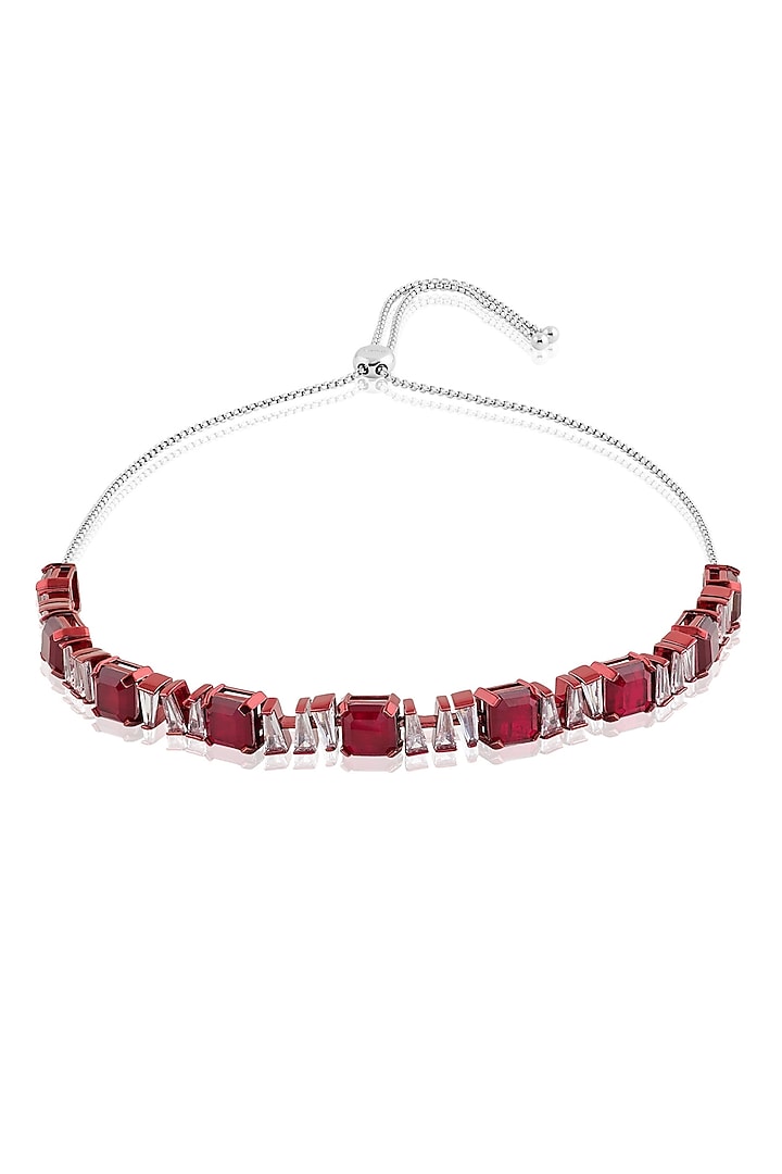 White Rhodium Finish Ruby Gemstone Choker Necklace by Isharya at Pernia's Pop Up Shop