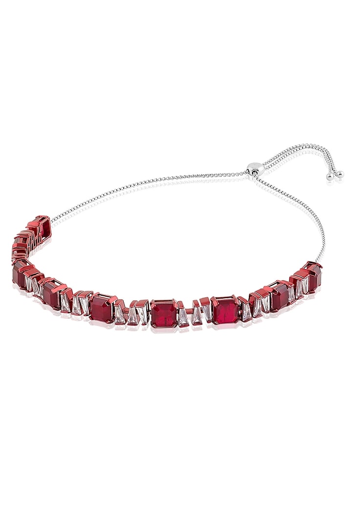 White Rhodium Finish Ruby Gemstone Choker Necklace by Isharya at Pernia's Pop Up Shop